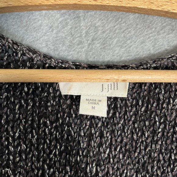 J Jill Tunic Sweater Womens Medium Black Silver Metallic Oversized Knit Slub - Picture 7 of 13